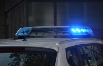 blue police lights illuminated at night
