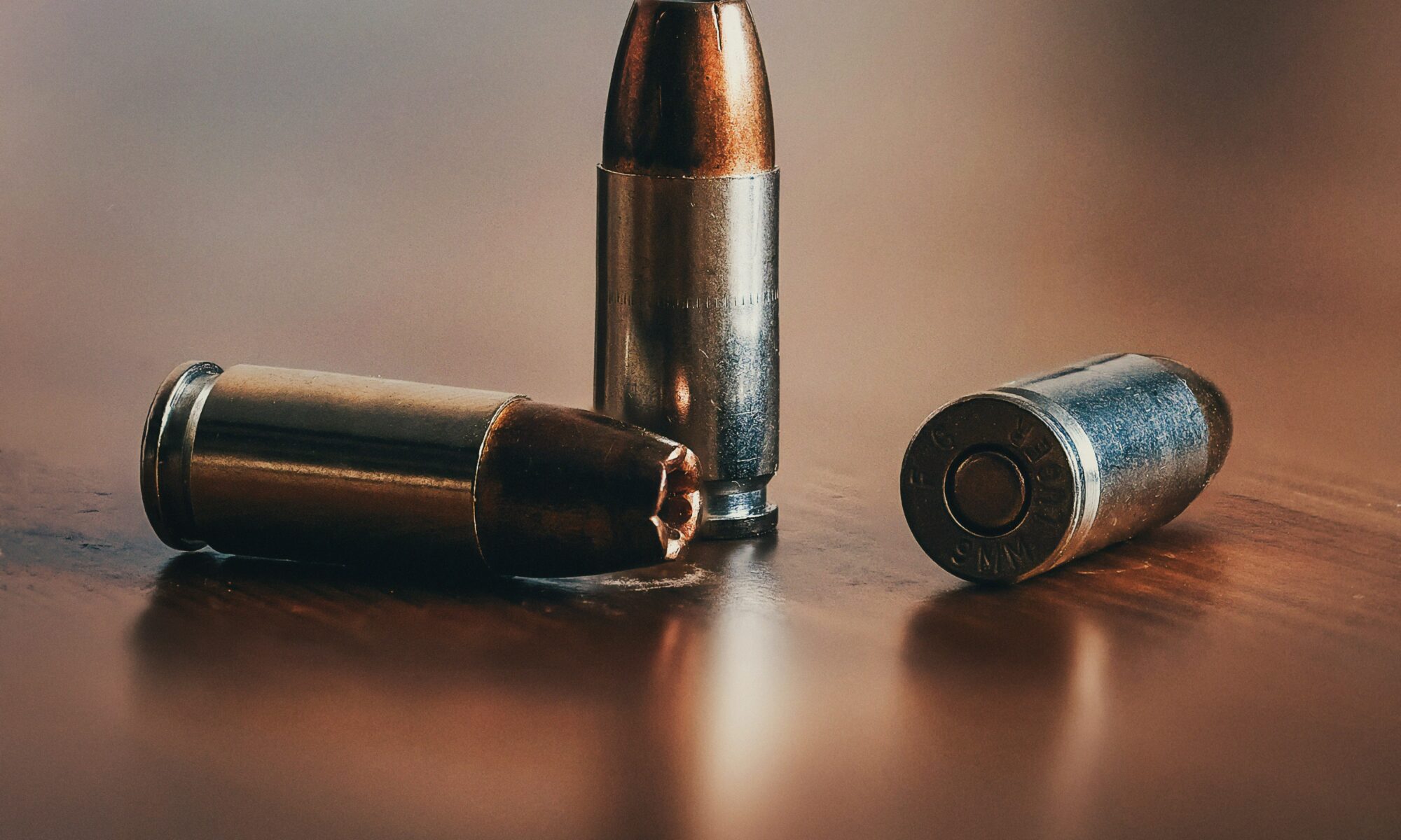 bullets on wooden table